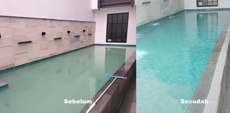 perawatan kolam renang before after
