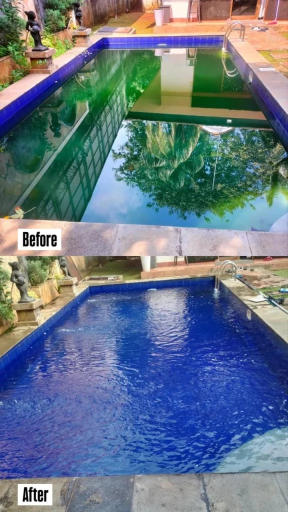 perawatan kolam renang sebelum sesudah